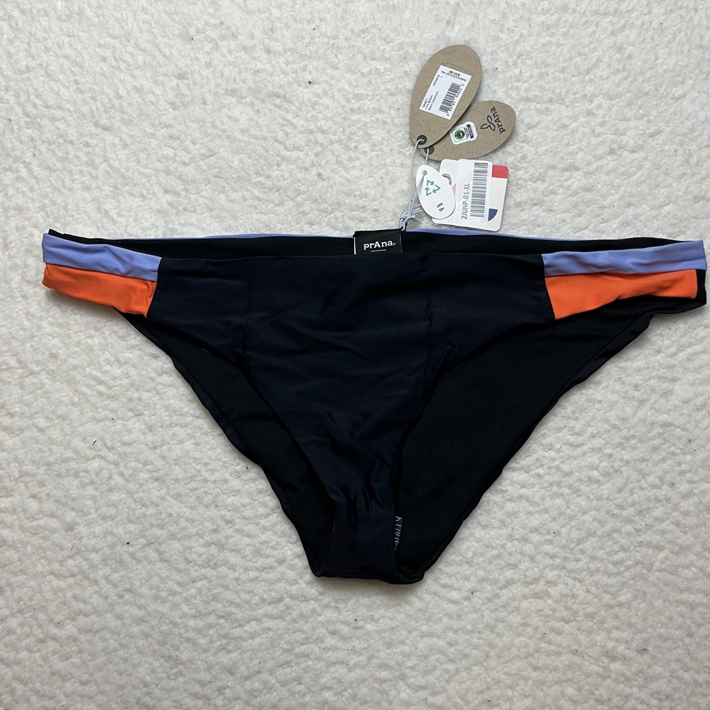prAna Bikini Bottom Womens XL Black Innix Colorblock Swimwear UPF 50+ 1984871